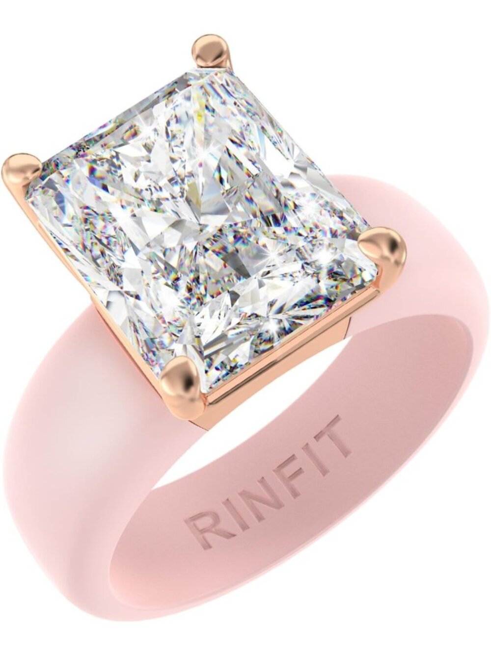 Stylish Silicone Ring with Emerald Cut CZ Stone - Durable & Comfortable Fit